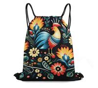 QMNBTES Polish Folk Art Pattern Drawstring Backpack Foldable Gym Sackpack for Basketball Soccer Swim Yoga Sport Gear Beach