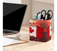 QMNBTES PU Leather Canadian Flag Pen Holder Square Desktop Organizer with Soft Flannel Lining Waterproof & Non-slip Office Supply Storage Box for Home Vanity Professional Workspace