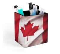 QMNBTES PU Leather Canadian Flag Pen Holder Square Desktop Organizer with Soft Flannel Lining Waterproof & Non-slip Office Supply Storage Box for Home Vanity Professional Workspace