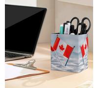 QMNBTES PU Leather Small Canadian Flags Pen Holder Square Desktop Organizer with Soft Flannel Lining Waterproof & Non-slip Office Supply Storage Box for Home Vanity Professional Workspace