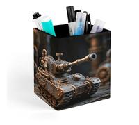 QMNBTES PU Leather Steam Tank Model Pen Holder Square Desktop Organizer with Soft Flannel Lining Waterproof & Non-slip Office Supply Storage Box for Home Vanity Professional Workspace