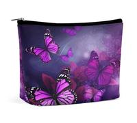 QMNBTES Purple Butterflies Travel Makeup Bag Large Toiletry Bag for Women Waterproof Cosmetic Bags for Purse Portable Makeup Organizer Bags Cute Zipper Pouch Cosmetic Pouch Funny Travel Makeupbag