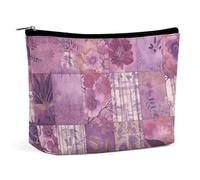 QMNBTES Purple Flowers Collage Travel Makeup Bag Large Toiletry Bag for Women Waterproof Cosmetic Bags for Purse Portable Makeup Organizer Bags Cute Zipper Pouch Cosmetic Pouch Funny Travel Makeupbag