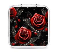 QMNBTES Red Roses And Stars Switch Game Case Switch Game Holder Cartridge Case Storage 12 Games & 2 Micro Sd Card Slots, Travel Carry Cases, Portable Games Card Storage, Hard Shell, Buckle Closure
