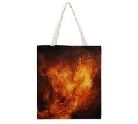 QMNBTES Roaring Flame Canvas Tote Bag for Women Men Reusable Shopping Bags with Handles Quilted Utility Tote Casual Shoulder Handbag for Grocery Beach Work Gym Picnic Diaper