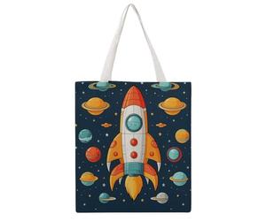 QMNBTES Rocket Clipart Space Ship Canvas Tote Bag for Women Men Reusable Shopping Bags with Handles Quilted Utility Tote Casual Shoulder Handbag for Grocery Beach Work Gym Picnic Diaper