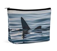 QMNBTES Shark Fin Water Travel Makeup Bag Large Toiletry Bag for Women Waterproof Cosmetic Bags for Purse Portable Makeup Organizer Bags Cute Zipper Pouch Cosmetic Pouch Funny Travel Makeupbag