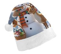 QMNBTES Snowman Collection Santa Hat Stretchable Xmas Hat with Plush Pom Pom for Christmas Party Family Matching Holiday Photos