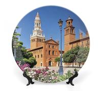 QMNBTES Spanish Cities Bone China Decorative Plates 7inch Porcelain Plates with Display Stand Small Desert Plate Ceramic Dinner Dish Decorative Plate for Wall Hanging Bone China Dish