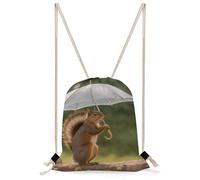 QMNBTES Squirrel Hold A Umbrellas Drawstring Backpack Foldable Gym Sackpack for Basketball Soccer Swim Yoga Sport Gear Beach