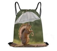 QMNBTES Squirrel Hold A Umbrellas Drawstring Backpack Foldable Gym Sackpack for Basketball Soccer Swim Yoga Sport Gear Beach