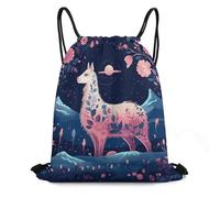 QMNBTES Starry Night Alpaca Drawstring Backpack Foldable Gym Sackpack for Basketball Soccer Swim Yoga Sport Gear Beach