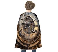 QMNBTES Steampunk Clock Halloween Cape Adult Reversible Medieval Cloak Renaissance Costume for Cosplay Party Masquerade