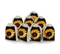 QMNBTES Sunflower on Black Background Drawstring Gift Bags 8PCS Muslin Bags Drawstring Bags Muslin Bags Fabric Gift Bags Small Drawstring Bags Cloth Gift Bags Gift Wrap Bags Drawstring Gift Pouch