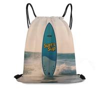 QMNBTES Surf's Up Surfboard Drawstring Backpack Foldable Gym Sackpack for Basketball Soccer Swim Yoga Sport Gear Beach