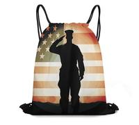 QMNBTES Thank You Soldier Saluting America Flag Drawstring Backpack Foldable Gym Sackpack for Basketball Soccer Swim Yoga Sport Gear Beach