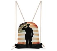 QMNBTES Thank You Soldier Saluting America Flag Drawstring Backpack Foldable Gym Sackpack for Basketball Soccer Swim Yoga Sport Gear Beach