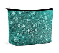 QMNBTES Turquoise Glitter Travel Makeup Bag Large Toiletry Bag for Women Waterproof Cosmetic Bags for Purse Portable Makeup Organizer Bags Cute Zipper Pouch Cosmetic Pouch Funny Travel Makeupbag