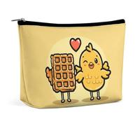 QMNBTES Waffles And Chicken Travel Makeup Bag Large Toiletry Bag for Women Waterproof Cosmetic Bags for Purse Portable Makeup Organizer Bags Cute Zipper Pouch Cosmetic Pouch Funny Travel Makeupbag