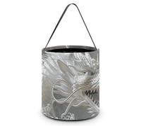QMNBTES White Dragon Style Halloween Tote Treat Bags Reusable Goodie Candy Bags with Handle Large Snack Baggies Tote Bucket for Gifts Wrapping Holiday Party Favor Supplies