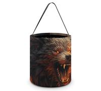QMNBTES Wild Wolf in The Fire Halloween Tote Treat Bags Reusable Goodie Candy Bags with Handle Large Snack Baggies Tote Bucket for Gifts Wrapping Holiday Party Favor Supplies