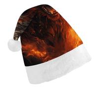 QMNBTES Wild Wolf in The Fire Santa Hat Stretchable Xmas Hat with Plush Pom Pom for Christmas Party Family Matching Holiday Photos