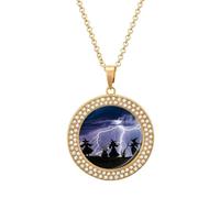 QMNBTES Witch Prayed Diamond Necklace for Women Alloy 19.7" Cable Chain 1.3" Round Pendant Necklaces Romantic Memorial Necklace for Couple Friendship Daily Wear Valentines Jewelry Gifts, One Size