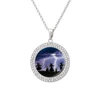 QMNBTES Witch Prayed Diamond Necklace for Women Alloy 19.7" Cable Chain 1.3" Round Pendant Necklaces Romantic Memorial Necklace for Couple Friendship Daily Wear Valentines Jewelry Gifts, One Size