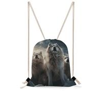 QMNBTES Wolf Tribe Drawstring Backpack Foldable Gym Sackpack for Basketball Soccer Swim Yoga Sport Gear Beach