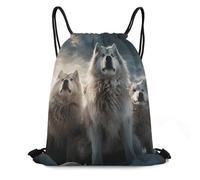 QMNBTES Wolf Tribe Drawstring Backpack Foldable Gym Sackpack for Basketball Soccer Swim Yoga Sport Gear Beach