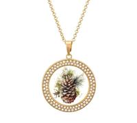 QMNBTES Women's Watercolor Pine Cone Diamond Necklace Round Pendant Necklace 19.7 Inch Adjustable Chain Memorial Necklaces for Friendship Couple Everyday Wear Jewelry Gift for Girlfriend Wife Mom, One