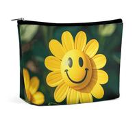 QMNBTES Yellow Smiley Flower Travel Makeup Bag Large Toiletry Bag for Women Waterproof Cosmetic Bags for Purse Portable Makeup Organizer Bags Cute Zipper Pouch Cosmetic Pouch Funny Travel Makeupbag