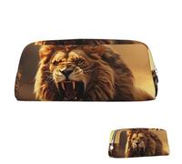 QMNEHJ Pencil Case Large Capacity Pencil Pouch PU Leather Pen Case Angry Roaring Lion Small Zipper Stationery Pouch Aesthetic Pen Bag Portable Makeup Pouch for Men Women