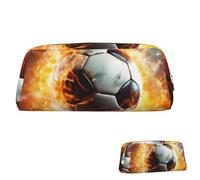 QMNEHJ Pencil Case Large Capacity Pencil Pouch PU Leather Pen Case Burning Soccer Ball Small Zipper Stationery Pouch Aesthetic Pen Bag Portable Makeup Pouch for Men Women