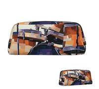 QMNEHJ Pencil Case Large Capacity Pencil Pouch PU Leather Pen Case Jazz Drum Small Zipper Stationery Pouch Aesthetic Pen Bag Portable Makeup Pouch for Men Women