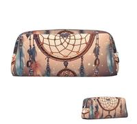 QMNEHJ Pencil Case Large Capacity Pencil Pouch PU Leather Pen Case Native American Dream Catcher Small Zipper Stationery Pouch Aesthetic Pen Bag Cute Pencil Box Portable Makeup Pouch for Men Women