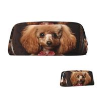 QMNEHJ Pencil Case Large Capacity Pencil Pouch PU Leather Pen Case Poodle Small Zipper Stationery Pouch Aesthetic Pen Bag Portable Makeup Pouch for Men Women