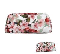QMNEHJ Pencil Case Large Capacity Pencil Pouch PU Leather Pen Case Realistic Cherry Florals Small Zipper Stationery Pouch Aesthetic Pen Bag Cute Pencil Box Portable Makeup Pouch for Men Women