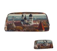 QMNEHJ Pencil Case Large Capacity Pencil Pouch PU Leather Pen Case Tallinn Estonia Cityscape Small Zipper Stationery Pouch Aesthetic Pen Bag Portable Makeup Pouch for Men Women
