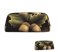 QMNEHJ Pencil Case Large Capacity Pencil Pouch PU Leather Pen Case Two Acorns Small Zipper Stationery Pouch Aesthetic Pen Bag Portable Makeup Pouch for Men Women