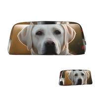 QMNEHJ Pencil Case Large Capacity Pencil Pouch PU Leather Pen Case White Labrador Small Zipper Stationery Pouch Aesthetic Pen Bag Portable Makeup Pouch for Men Women