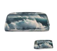 QMNEHJ Pencil Case Large Capacity Pencil Pouch PU Leather Pen Case Wild Seas Small Zipper Stationery Pouch Aesthetic Pen Bag Portable Makeup Pouch for Men Women