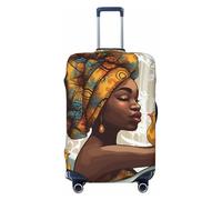 QMNEHJ Travel Luggage Cover African Girl Suitcase Cover Protector Elastic Luggage Protector Anti-Scratch Travel Baggage Covers Waterproof Suitcase Sleeve Fits 18-32 Inch Suitcases, Black, M