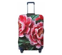 QMNEHJ Travel Luggage Cover Beautiful Peony Flower Suitcase Cover Protector Elastic Luggage Protector Anti-Scratch Travel Baggage Covers Waterproof Suitcase Sleeve Fits 18-32 Inch Suitcases, Black, M
