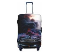 QMNEHJ Travel Luggage Cover Burning car Suitcase Cover Protector Elastic Luggage Protector Anti-Scratch Travel Baggage Covers Waterproof Suitcase Sleeve Fits 18-32 Inch Suitcases, Black, S