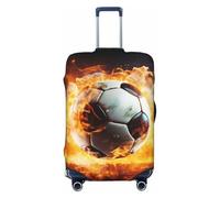 QMNEHJ Travel Luggage Cover Burning Soccer Ball Suitcase Cover Protector Elastic Luggage Protector Anti-Scratch Travel Baggage Covers Waterproof Suitcase Sleeve Fits 18-32 Inch Suitcases, Black, L