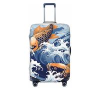 QMNEHJ Travel Luggage Cover Carp with Wave Patterned Suitcase Cover Protector Elastic Luggage Protector Anti-Scratch Travel Baggage Covers Waterproof Suitcase Sleeve Fits 18-32 Inch Suitcases, Black