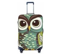 QMNEHJ Travel Luggage Cover Cartoon Green Cute Owl Suitcase Cover Protector Elastic Luggage Protector Anti-Scratch Travel Baggage Covers Waterproof Suitcase Sleeve Fits 18-32 Inch Suitcases, Black, XL