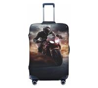 QMNEHJ Travel Luggage Cover Man Ride A Motorcycle Suitcase Cover Protector Elastic Luggage Protector Anti-Scratch Travel Baggage Covers Waterproof Suitcase Sleeve Fits 18-32 Inch Suitcases, Black, XL