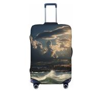 QMNEHJ Travel Luggage Cover Old Lighthouse by The Sea Suitcase Cover Protector Elastic Luggage Protector Anti-Scratch Travel Baggage Covers Waterproof Suitcase Sleeve Fits 18-32 Inch Suitcases, Black